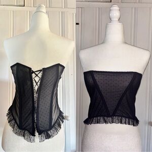 Savage X Fenty Elegant Candy Hearts Black Mesh Lace Corset Top ~ Size S